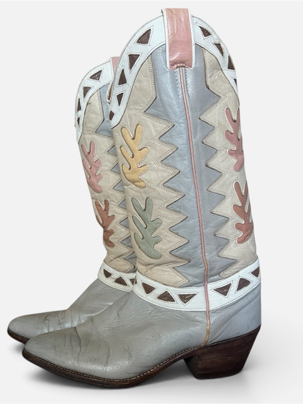 1980s Pastel Multicolor Leather Cowboy Boots - Women's Western Style